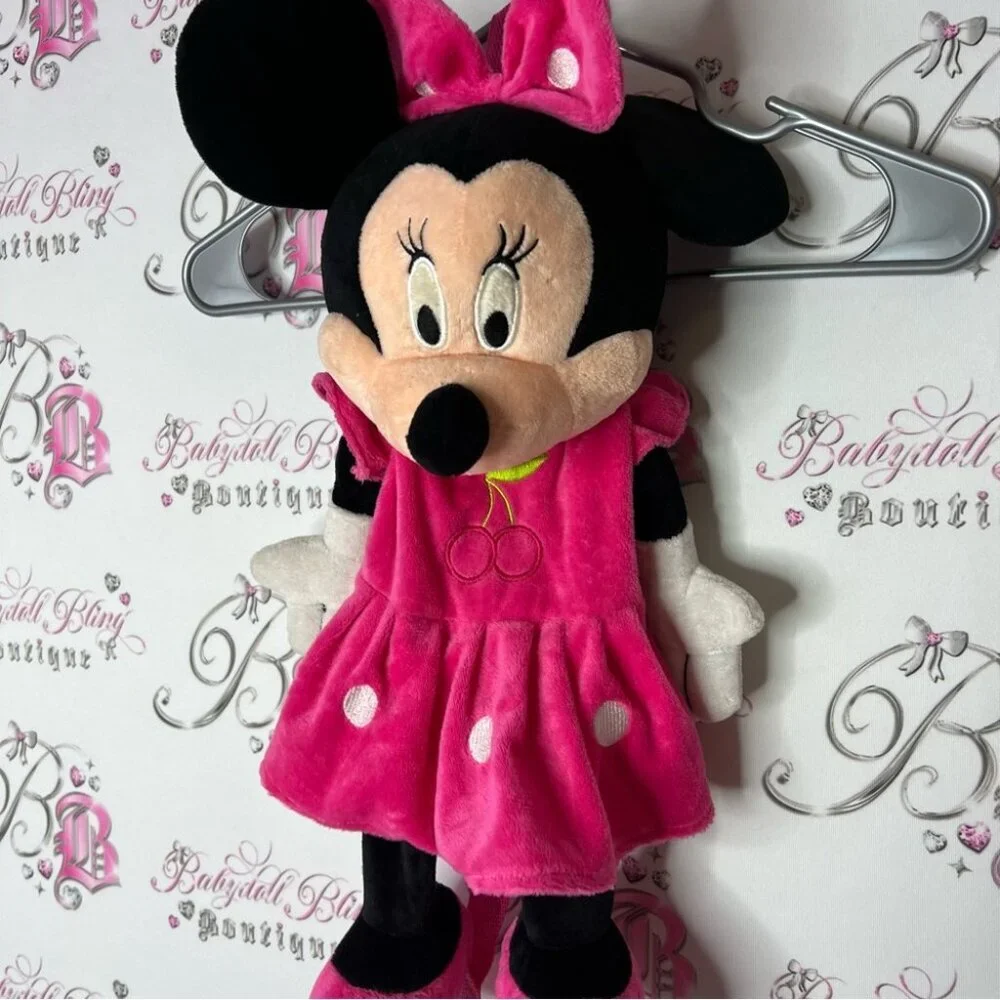 Disney backpack bag Minnie Mouse zip up cherries 🍒 Pink Plush Mouse